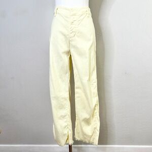 Frank & Eileen Pants Kinsale Yellow Flax Cotton Blend Straight Leg Raw Hem Sz 6